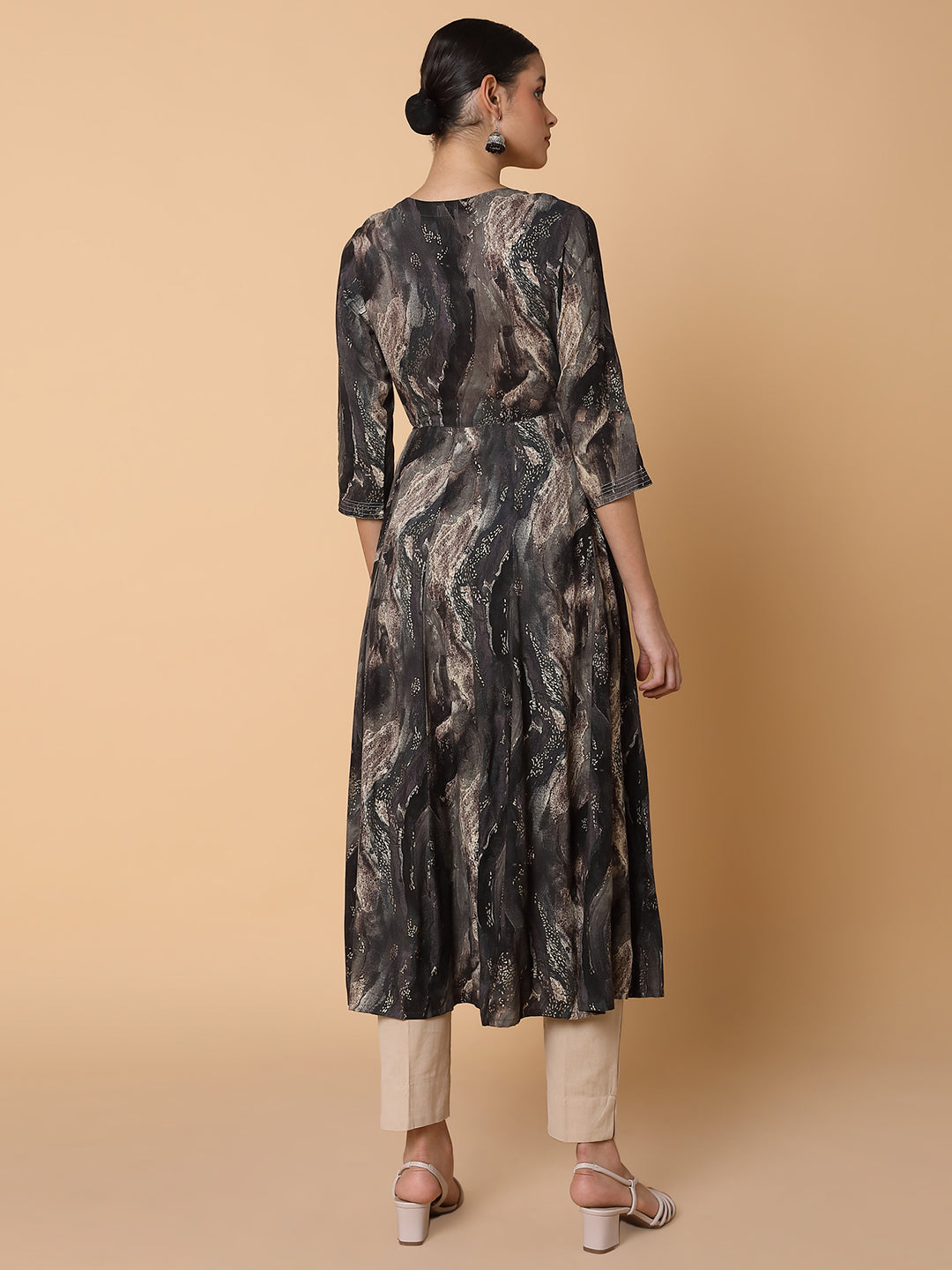 Women's Black Abstract Anarkali Kurta