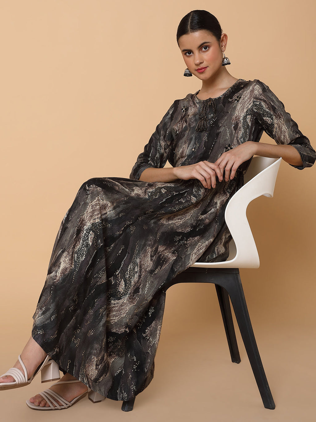 Women's Black Abstract Anarkali Kurta