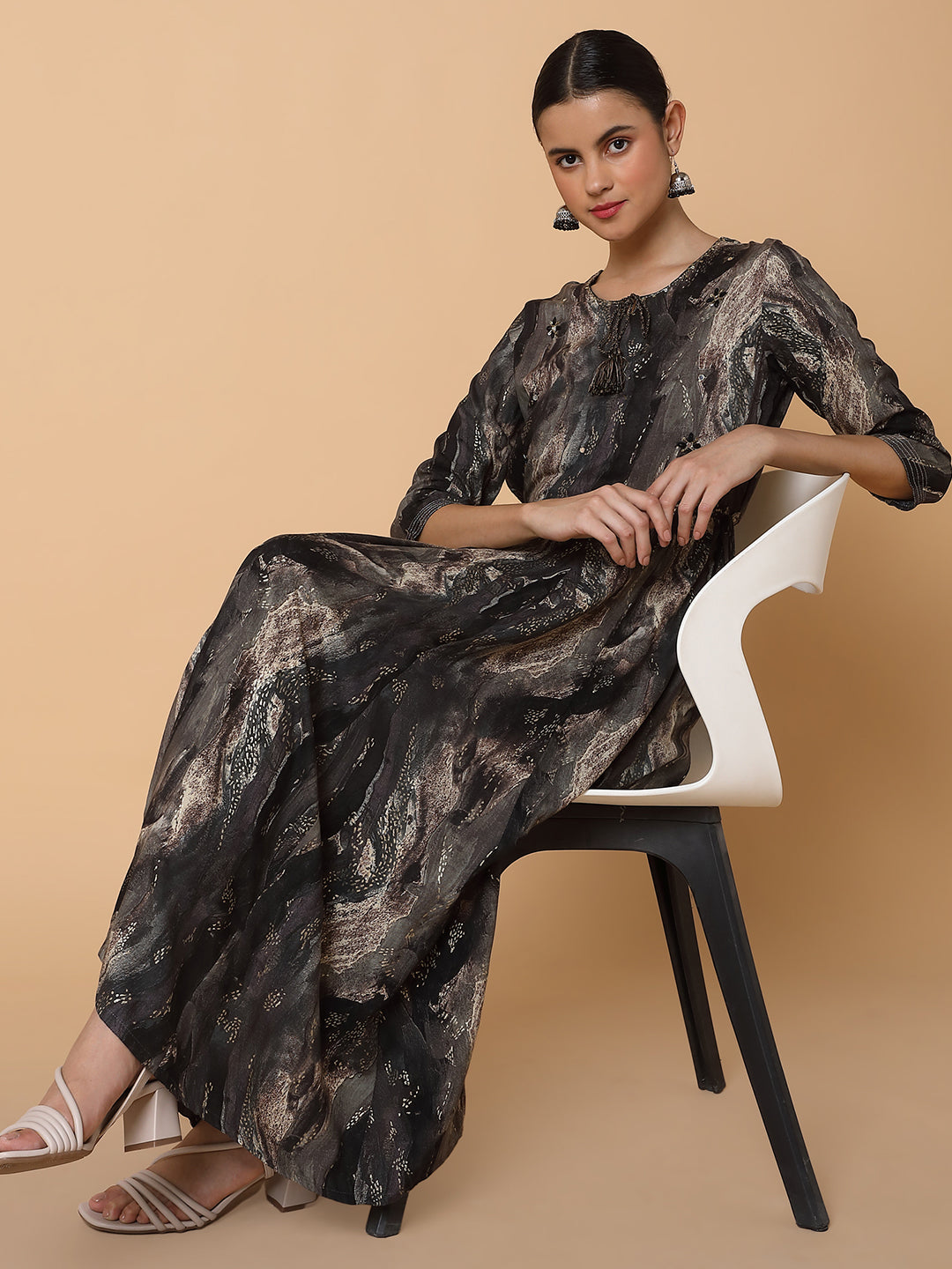 Women's Black Abstract Anarkali Kurta