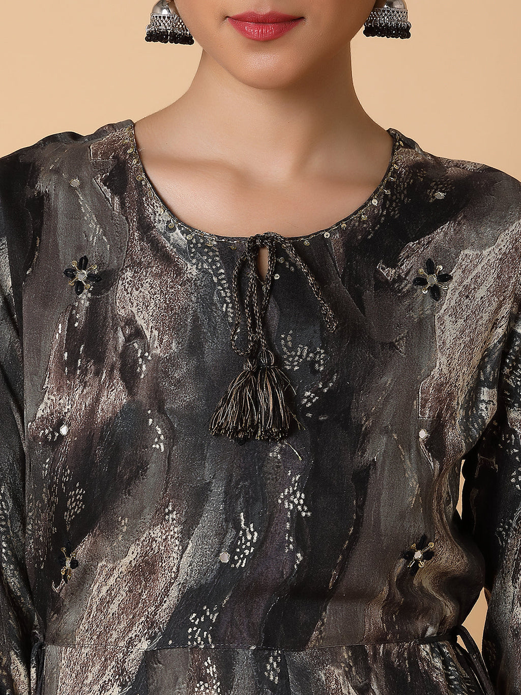 Women's Black Abstract Anarkali Kurta