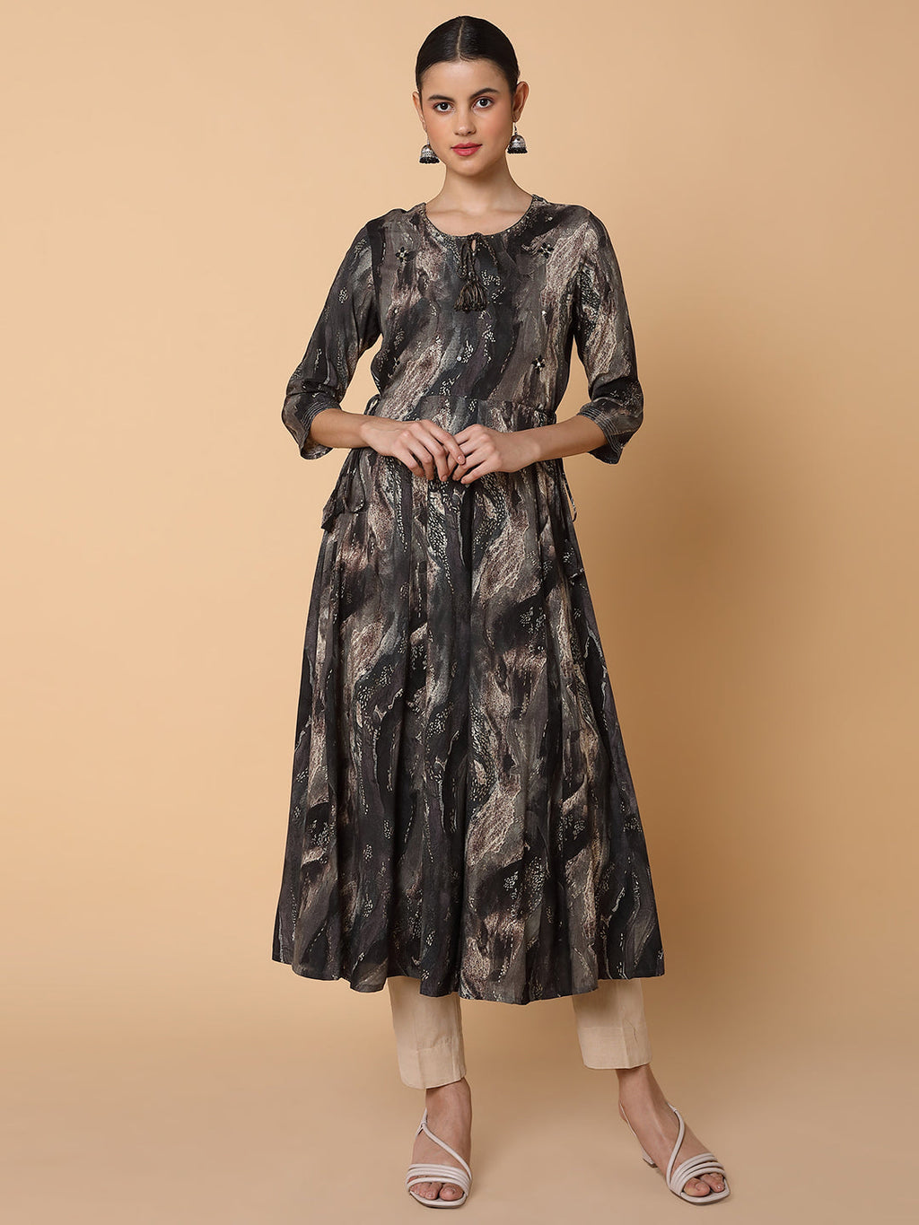 Women's Black Abstract Anarkali Kurta