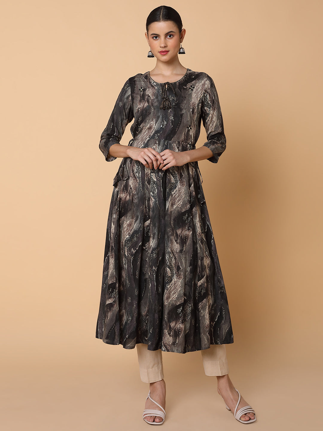 Women's Black Abstract Anarkali Kurta