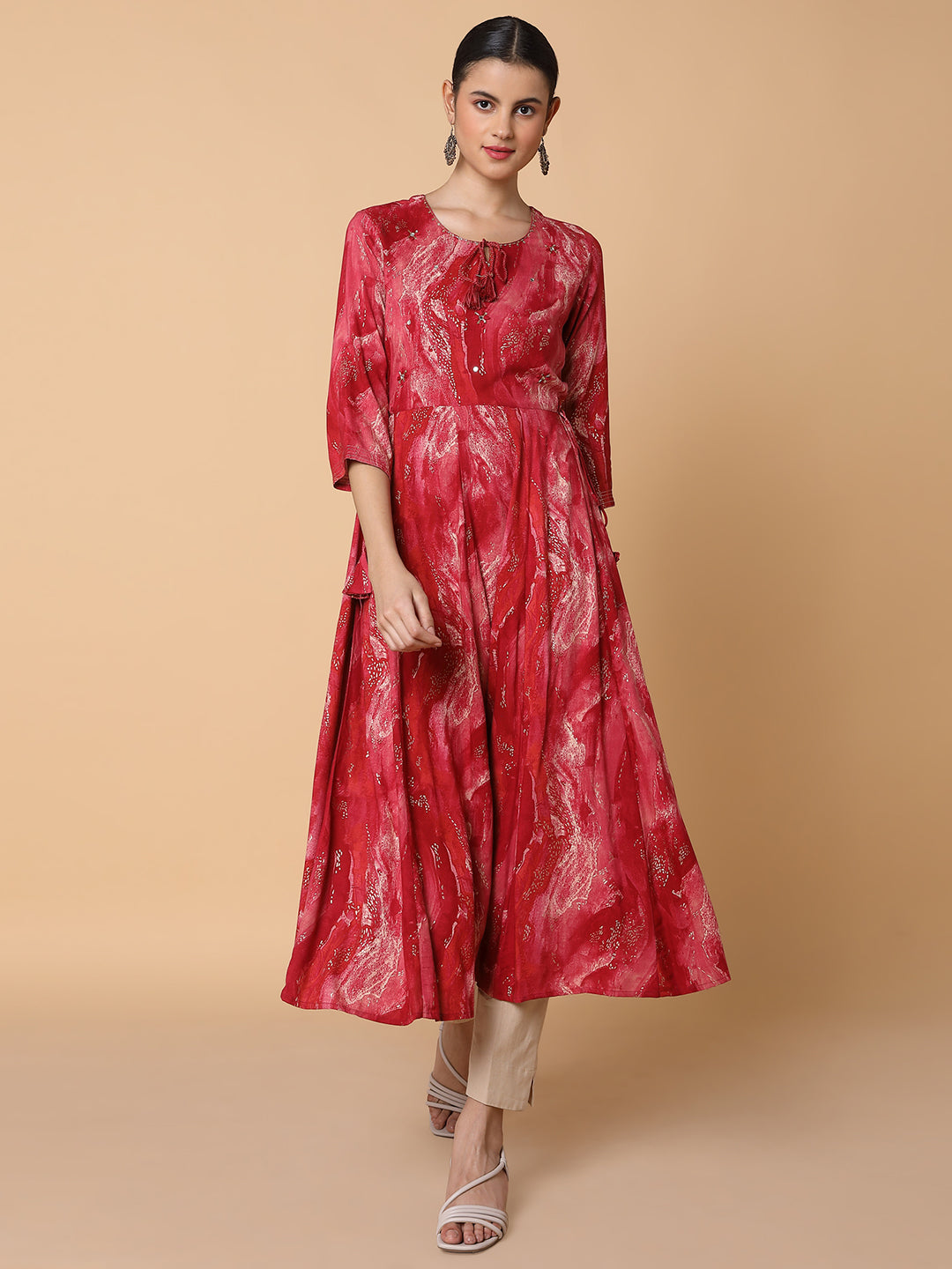 Women's Abstract Pink Anarkali Kurta