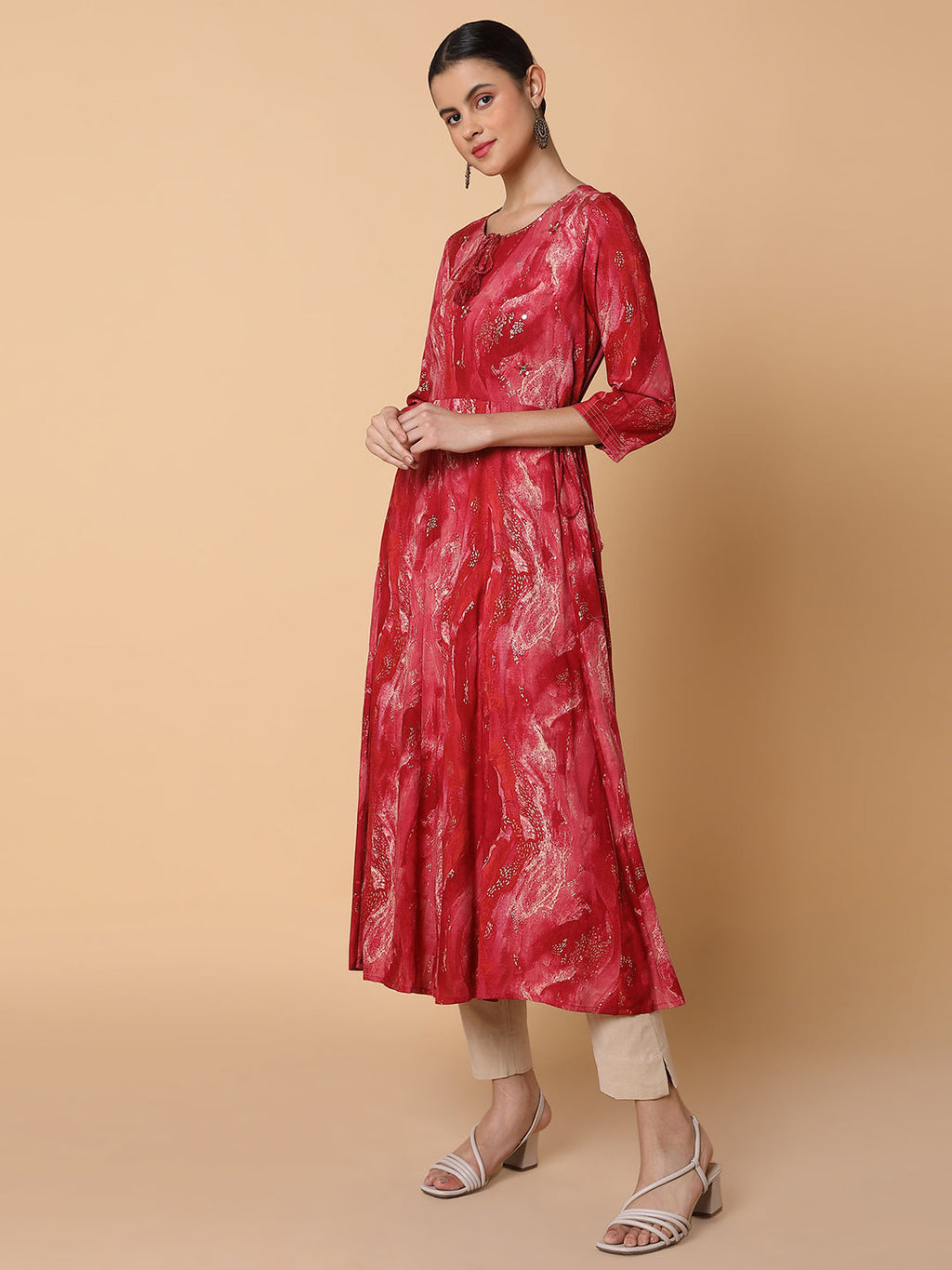 Women's Abstract Pink Anarkali Kurta