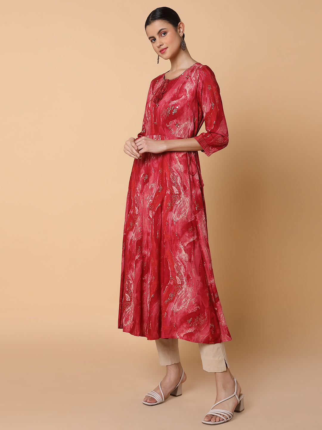 Women's Abstract Pink Anarkali Kurta