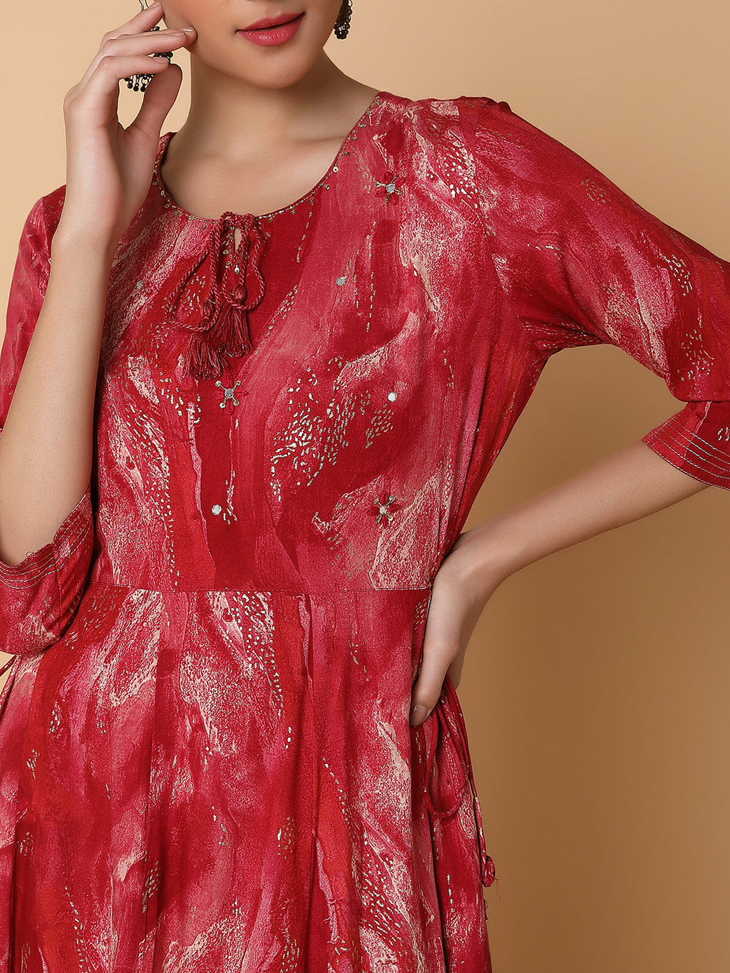 Women's Abstract Pink Anarkali Kurta