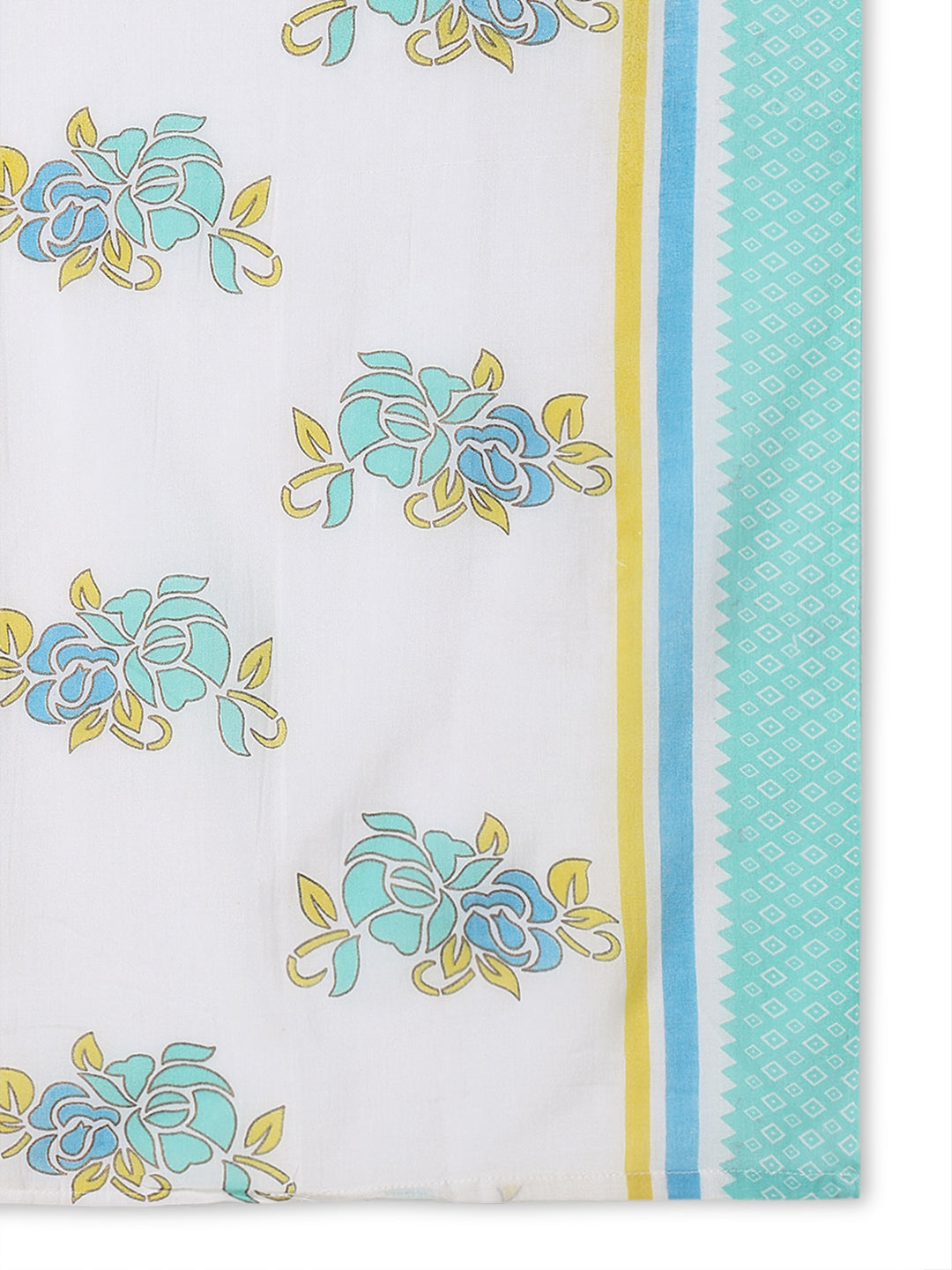 Women's White Floral Cotton Anarkali Kurta with Dupatta