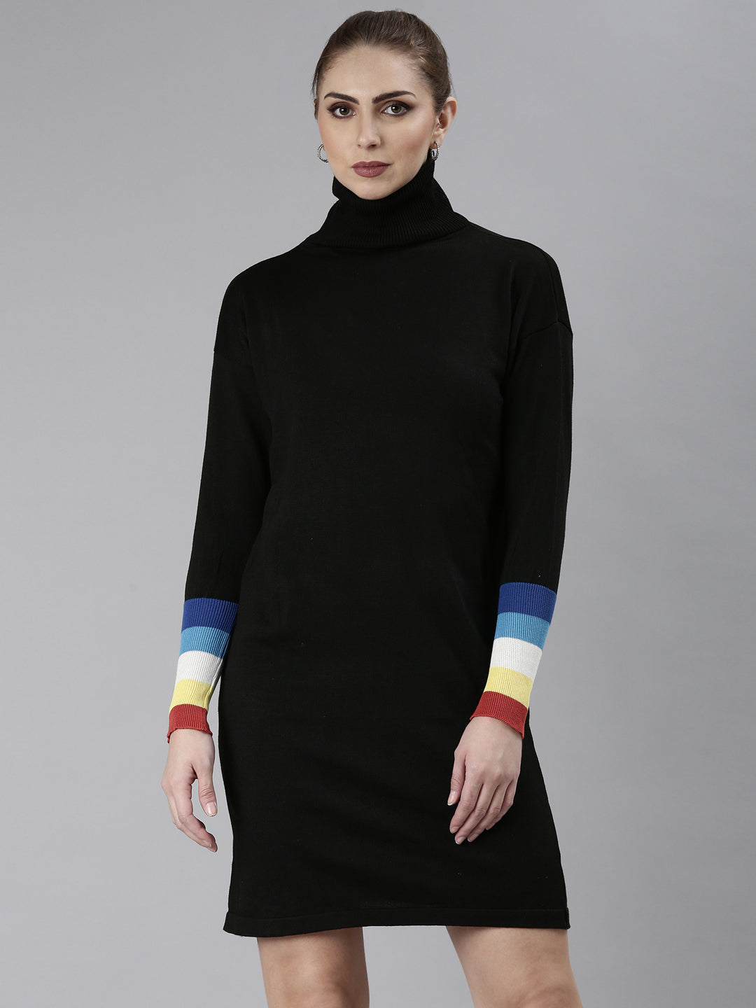 Women's Black High Neck Bodycon Dress