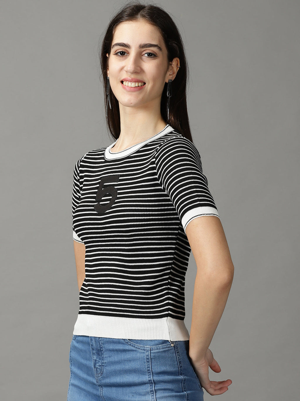 Women's Black Fitted Striped Top