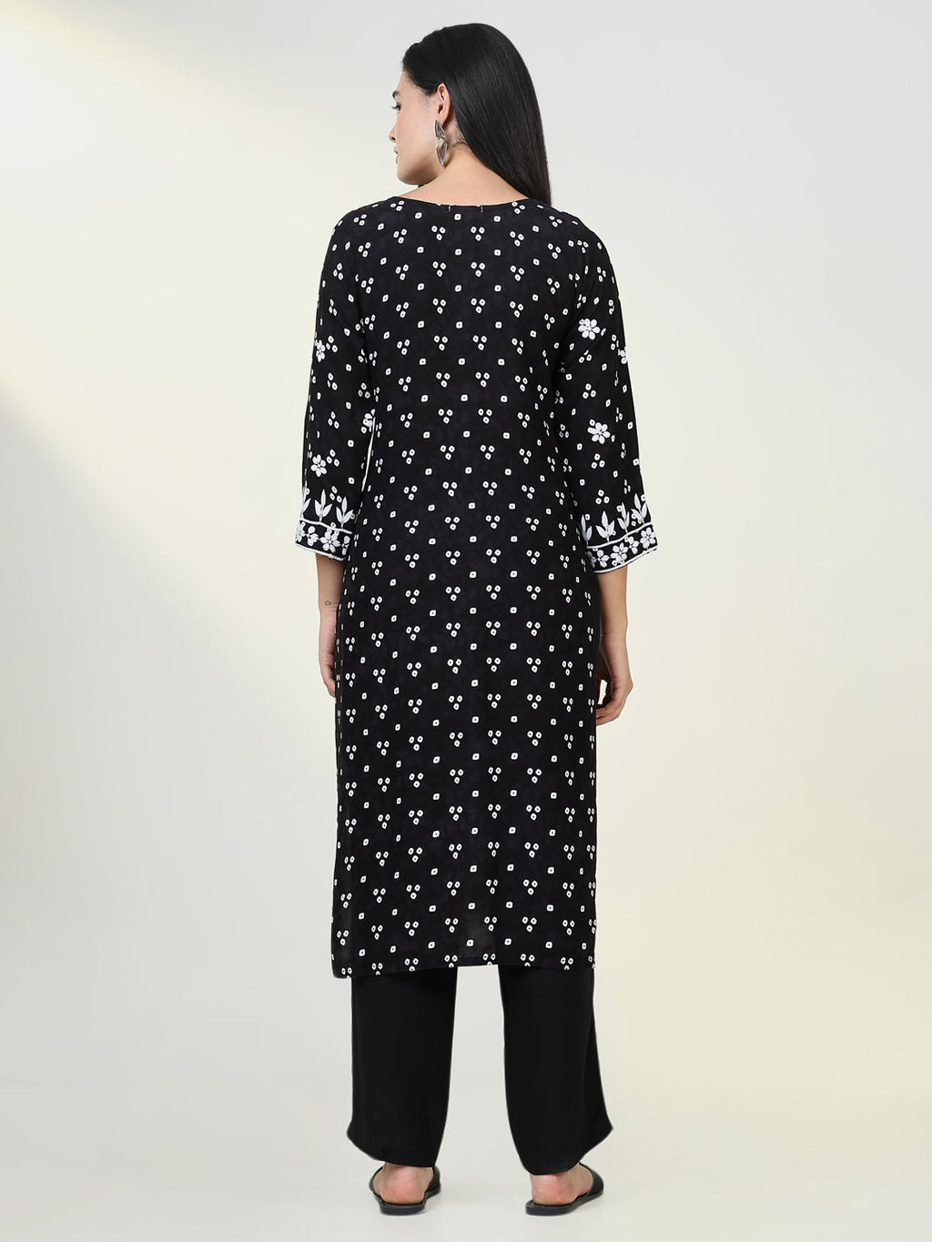 Women's Bandhani Black Chikankari Kurta