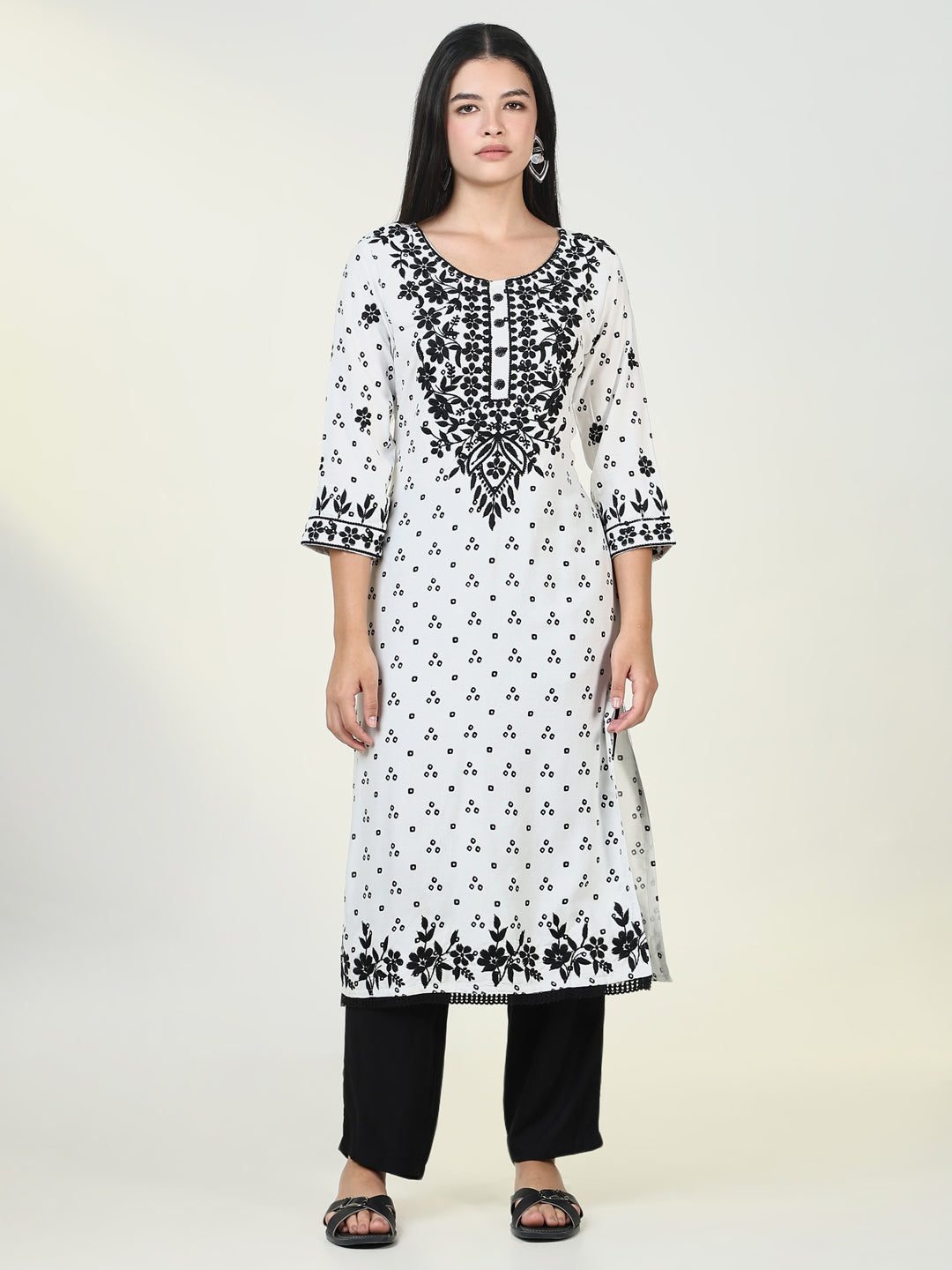 Women's Bandhani White Chikankari Kurta