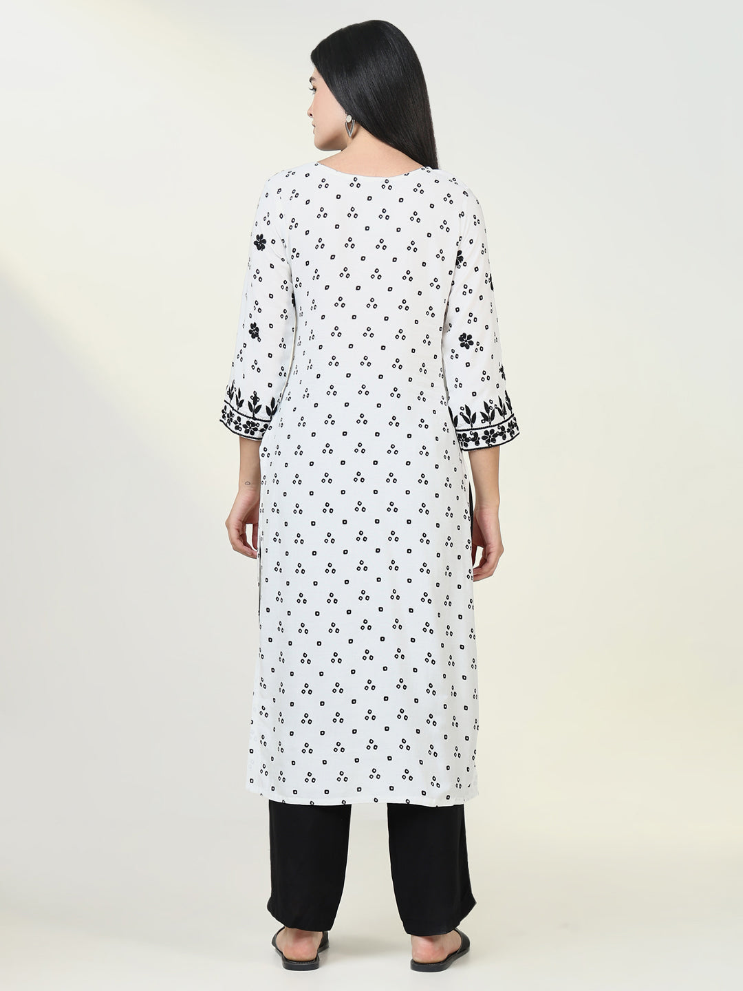 Women's Bandhani White Chikankari Kurta