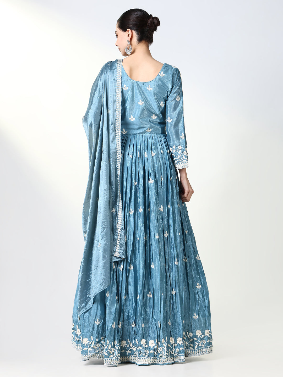 Women's Blue Floral Anarkali Kurta Sets with Dupatta