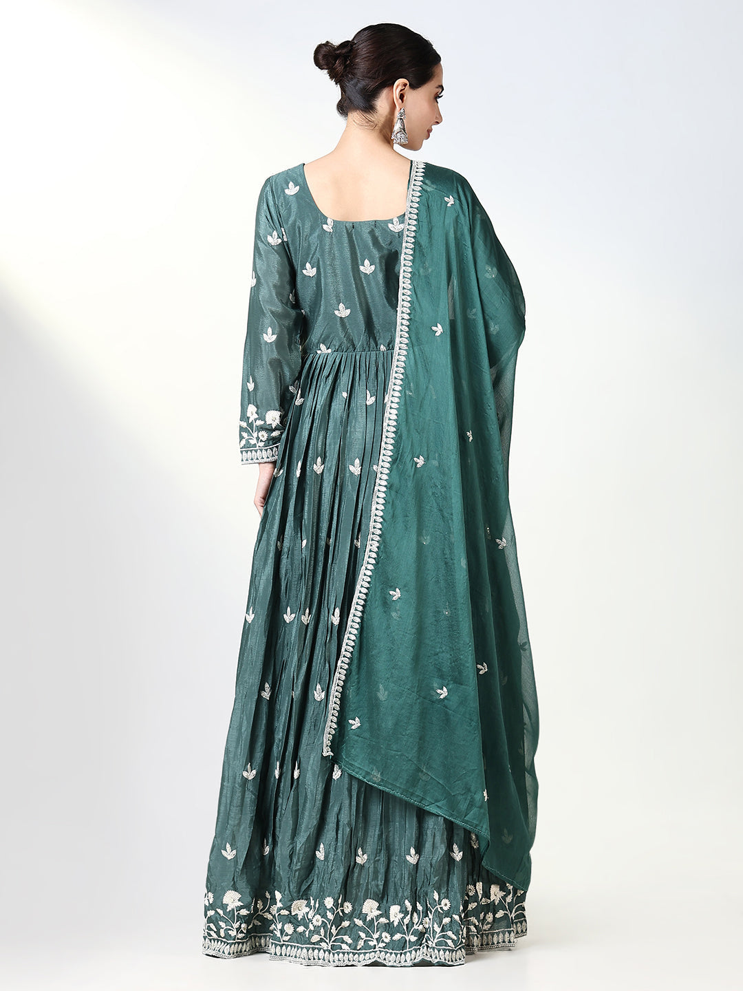 Women's Green Floral Anarkali Kurta with Dupatta