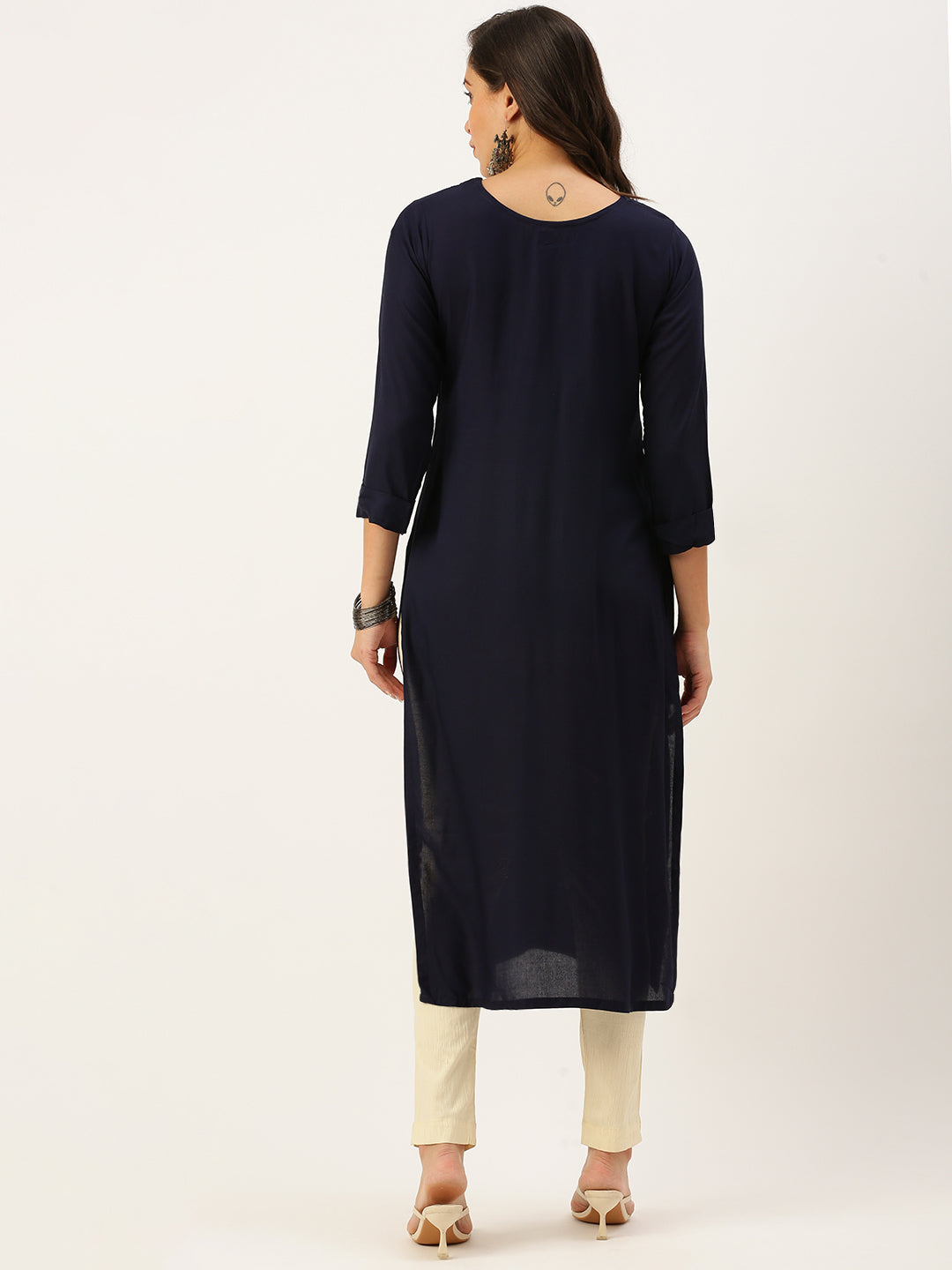 Women's Embroidered Navy blue Straight Kurta