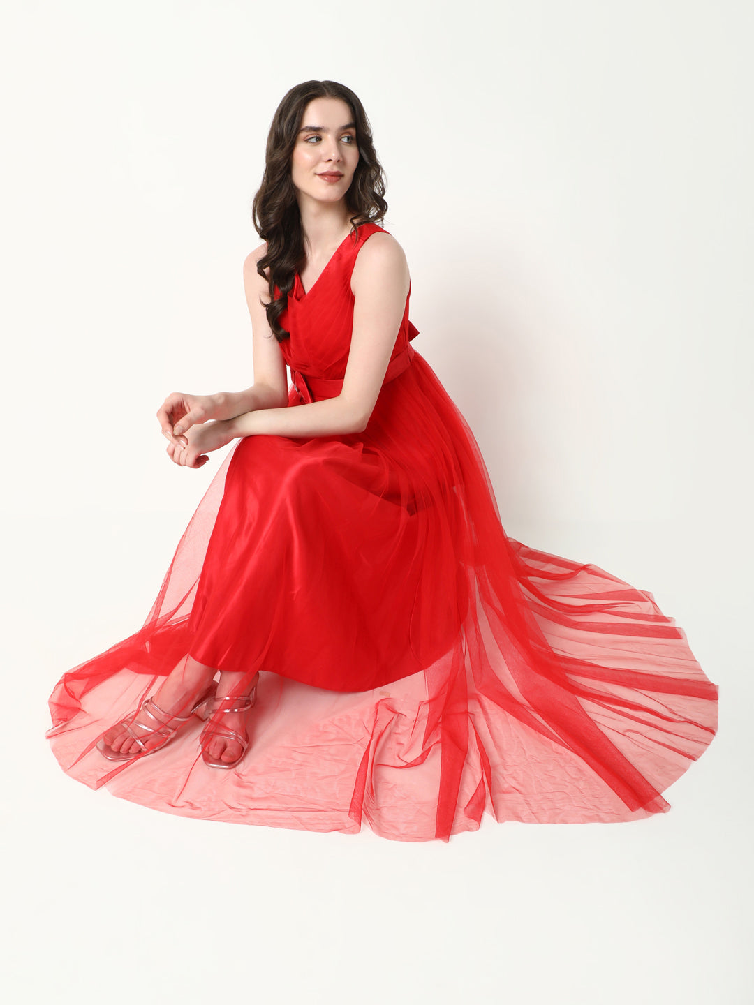Women's Solid Red Gown Dress