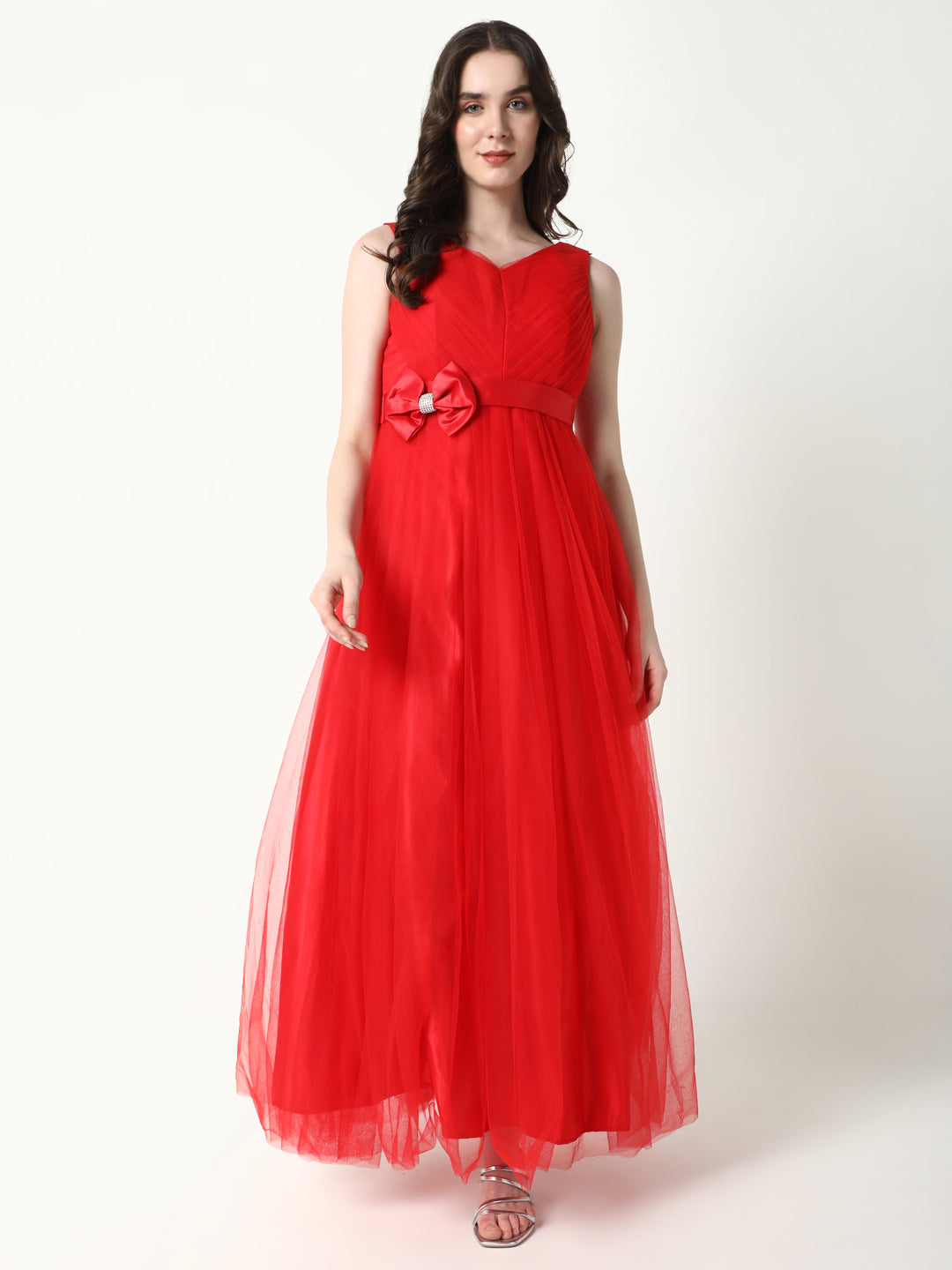 Women's Solid Red Gown Dress