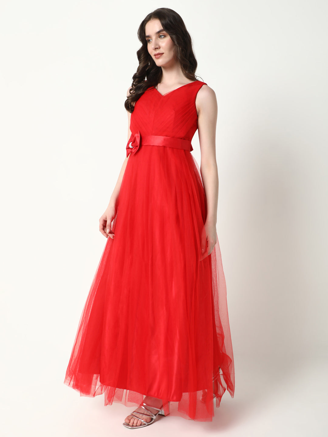 Women's Solid Red Gown Dress
