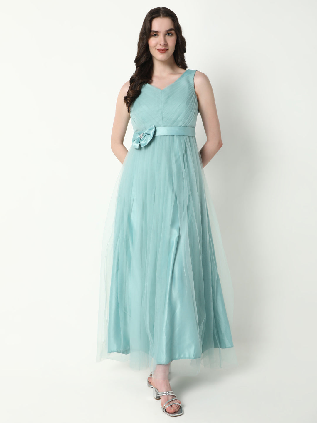 Women's Solid Sea Green Gown Dress