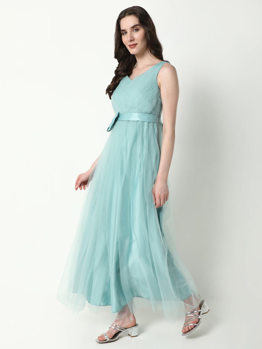 Women's Solid Sea Green Gown Dress