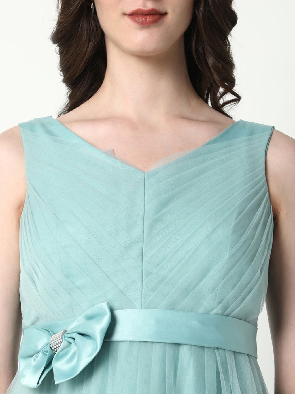 Women's Solid Sea Green Gown Dress
