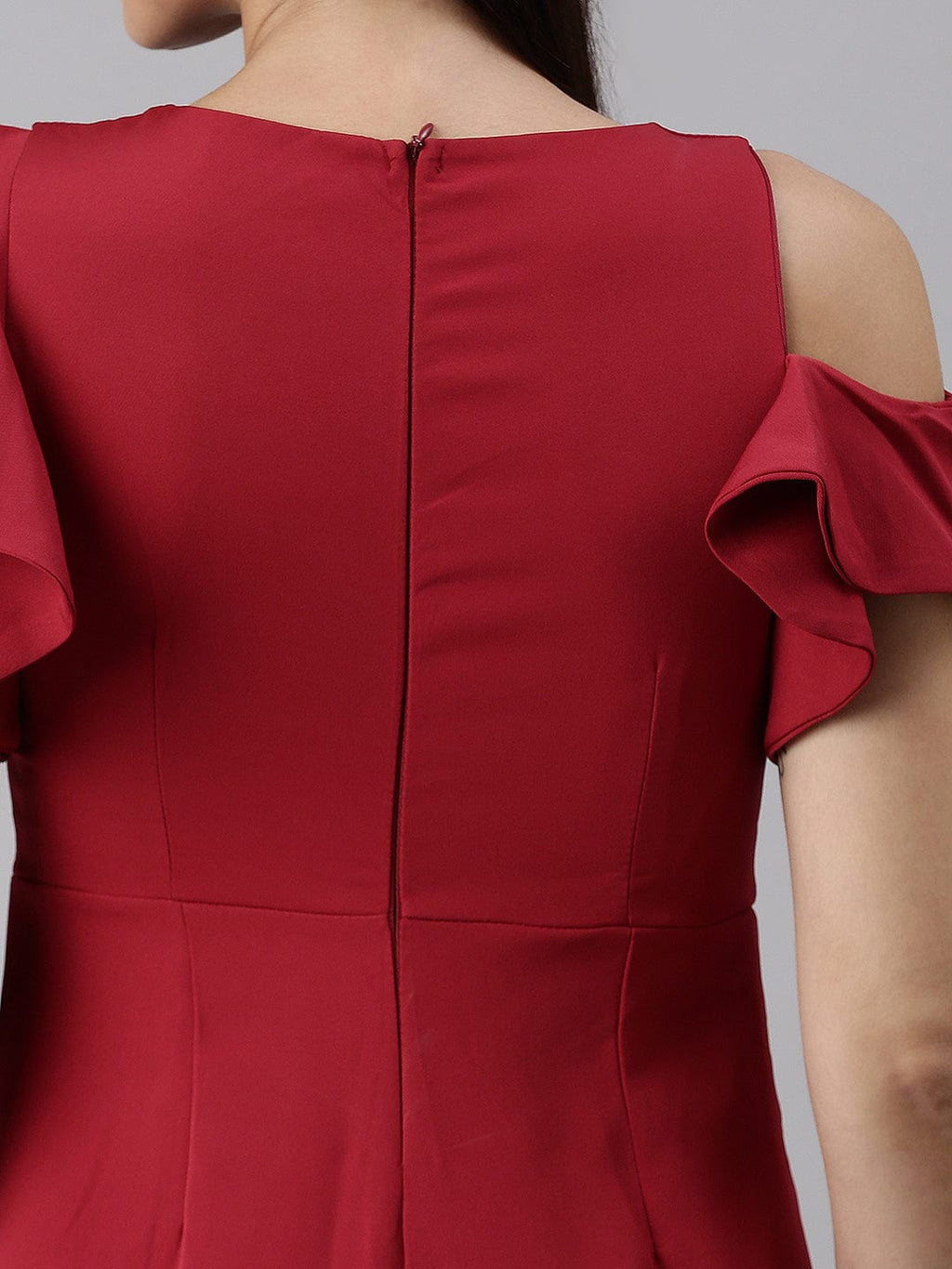 Women's Red Round Neck Solid Basic Jumpsuit