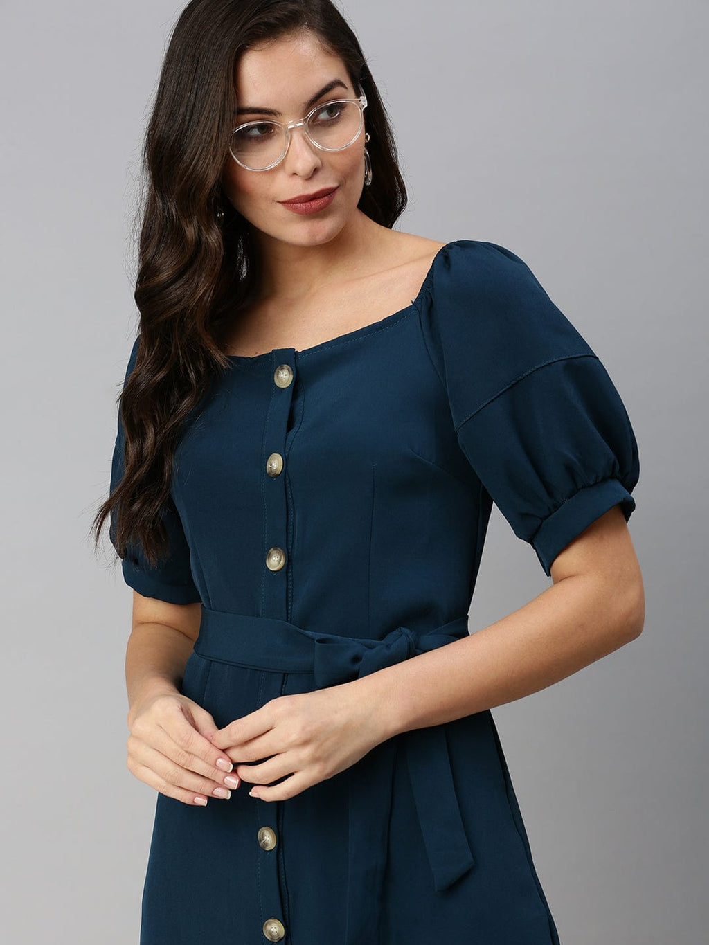 Women's Off-Shoulder Solid A-Line Teal Dress