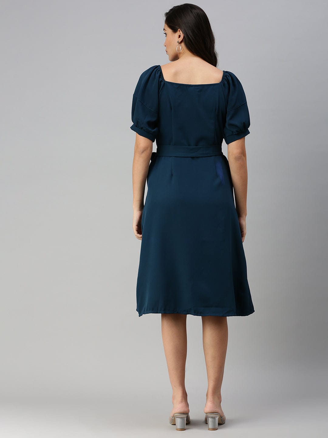 Women's Off-Shoulder Solid A-Line Teal Dress