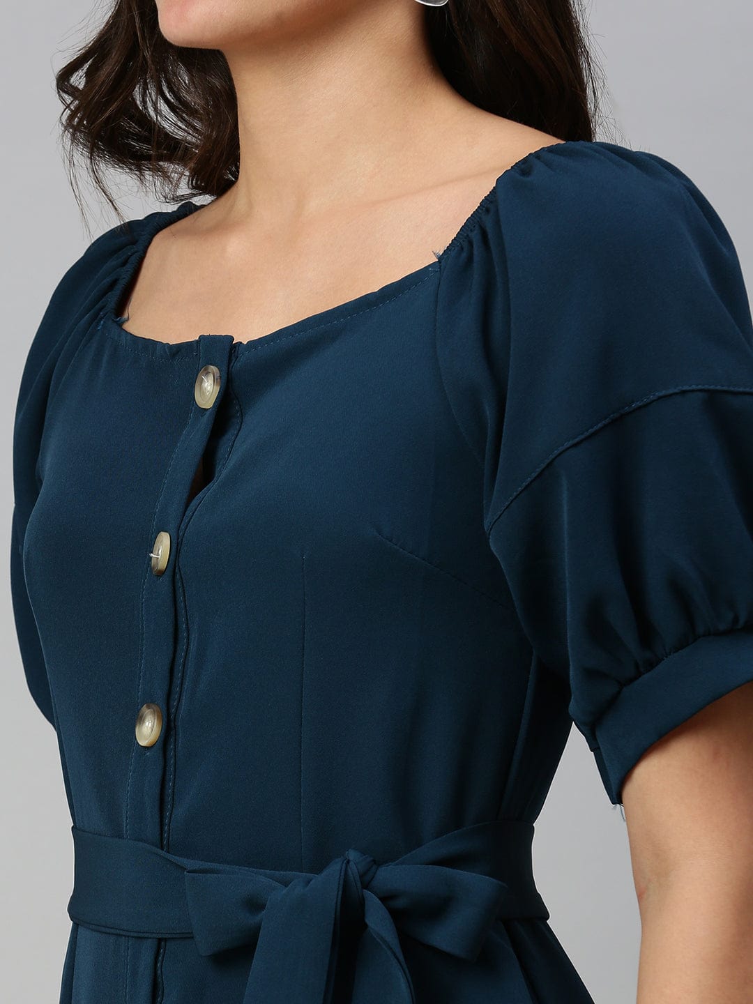 Women's Off-Shoulder Solid A-Line Teal Dress