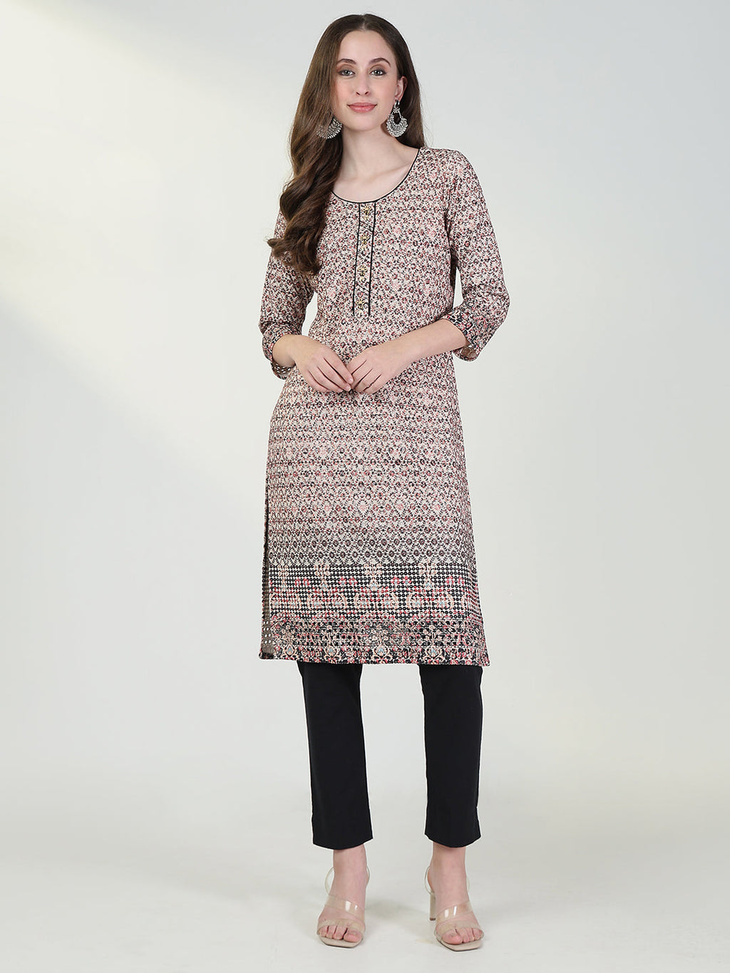 Women's Cream Floral Straight Kurta