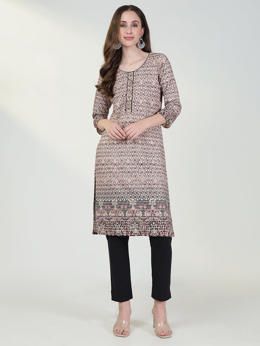 Women's Cream Floral Straight Kurta