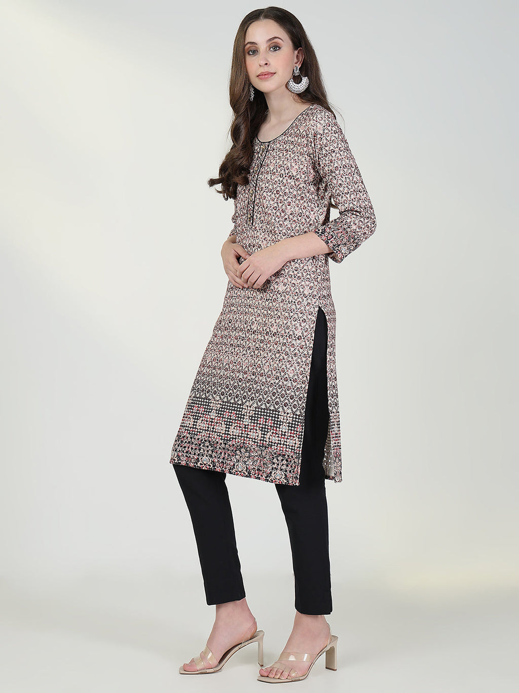 Women's Cream Floral Straight Kurta