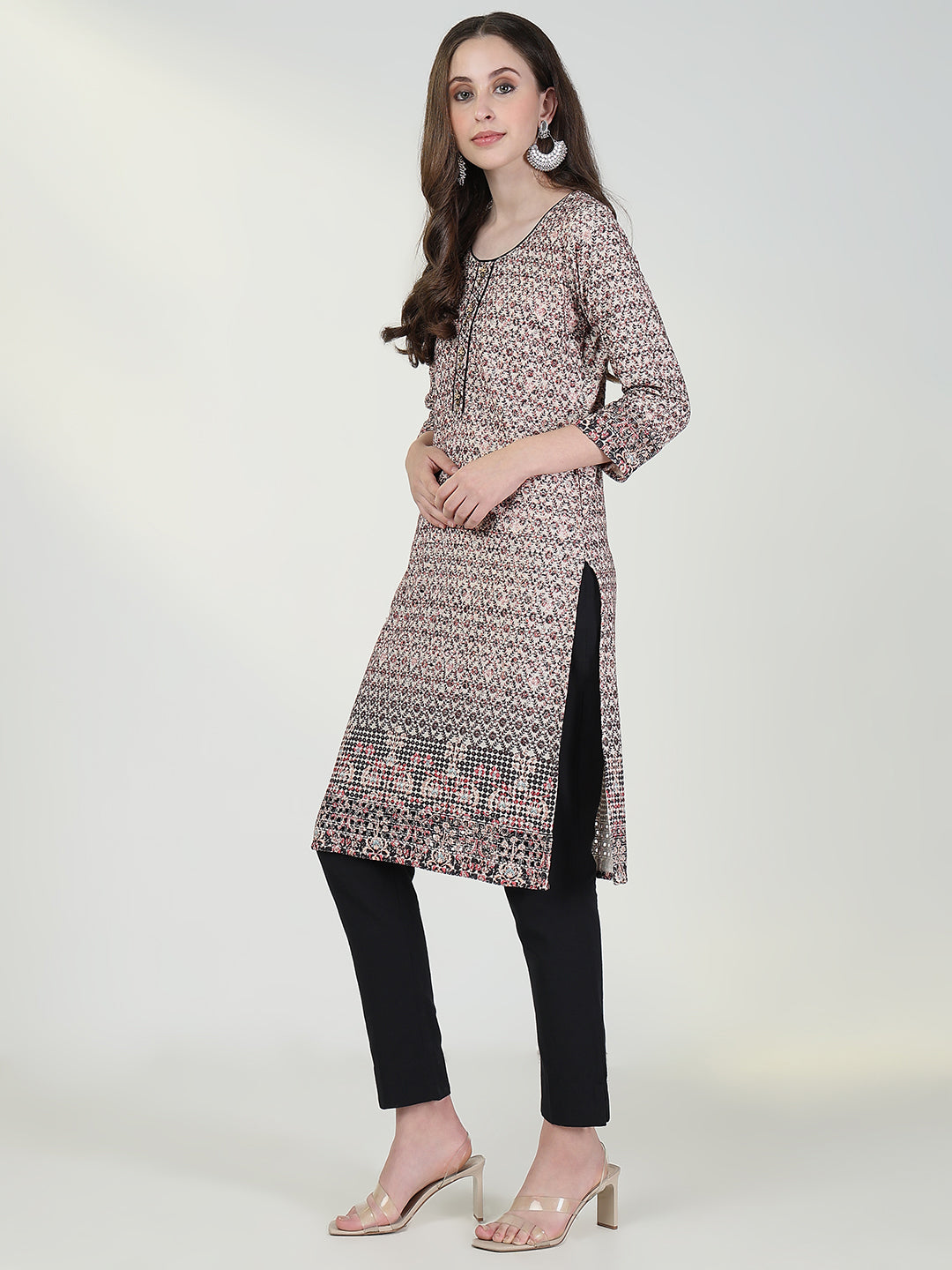 Women's Cream Floral Straight Kurta