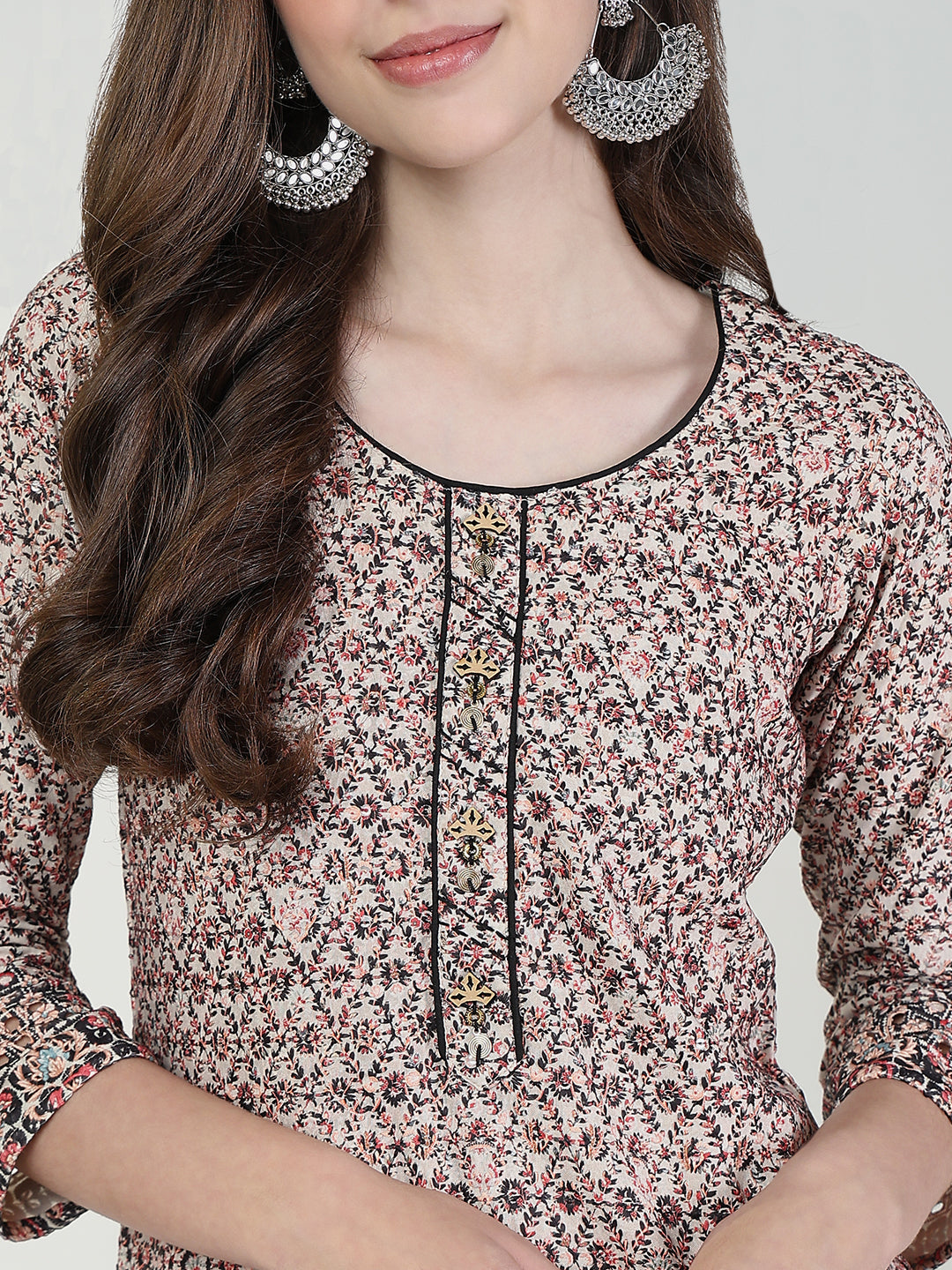 Women's Cream Floral Straight Kurta