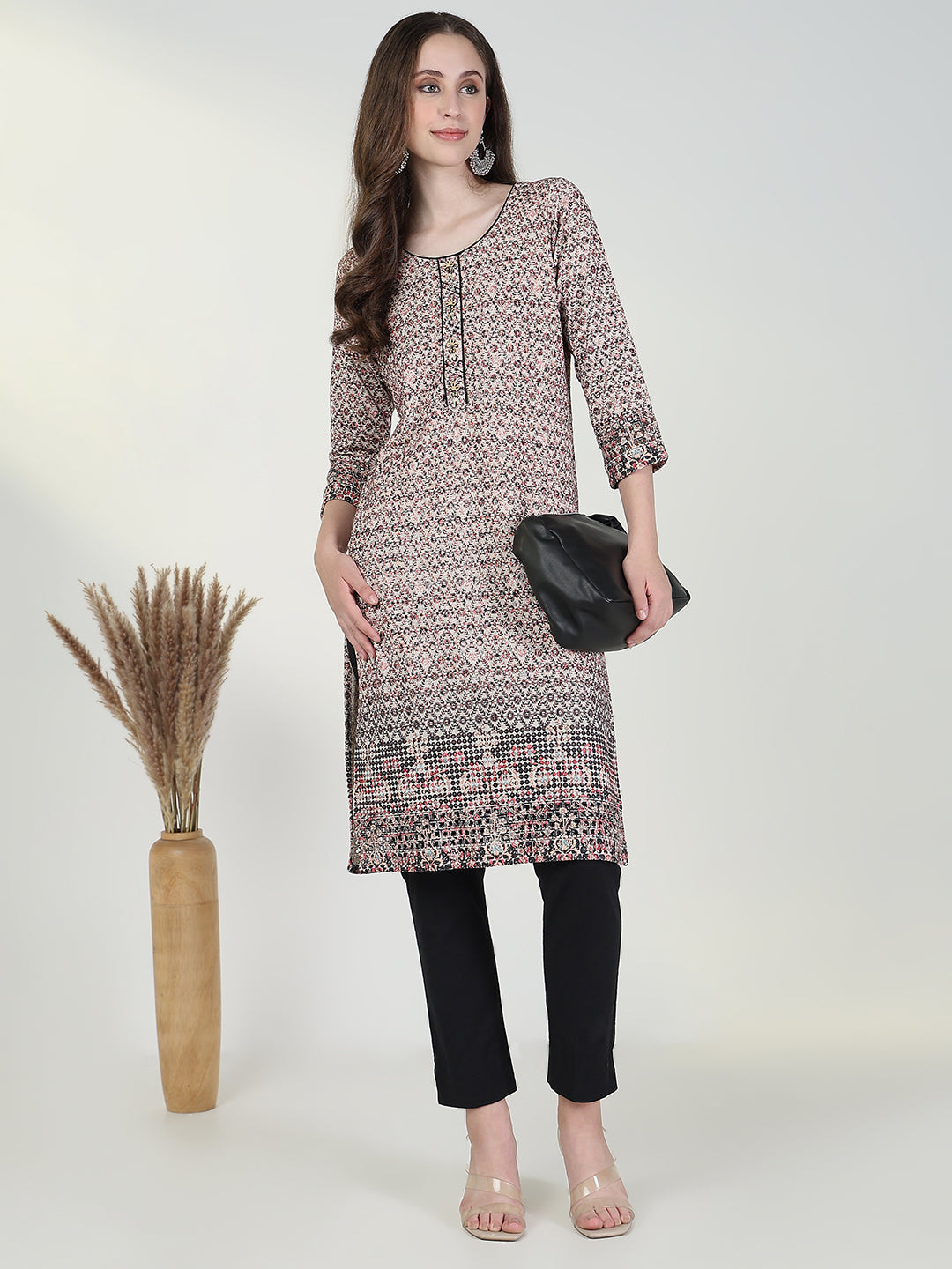 Women's Cream Floral Straight Kurta