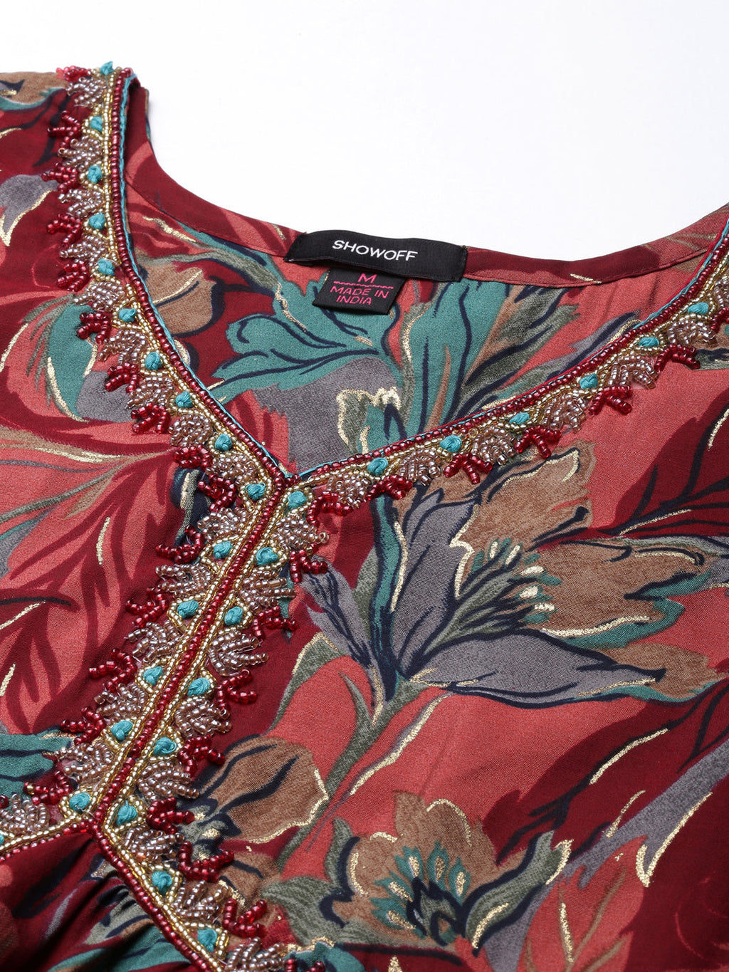 Women's Anarkali Maroon Floral Kurta