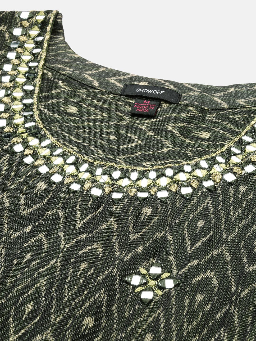 Women's Abstract Green Anarkali Kurta with Belt