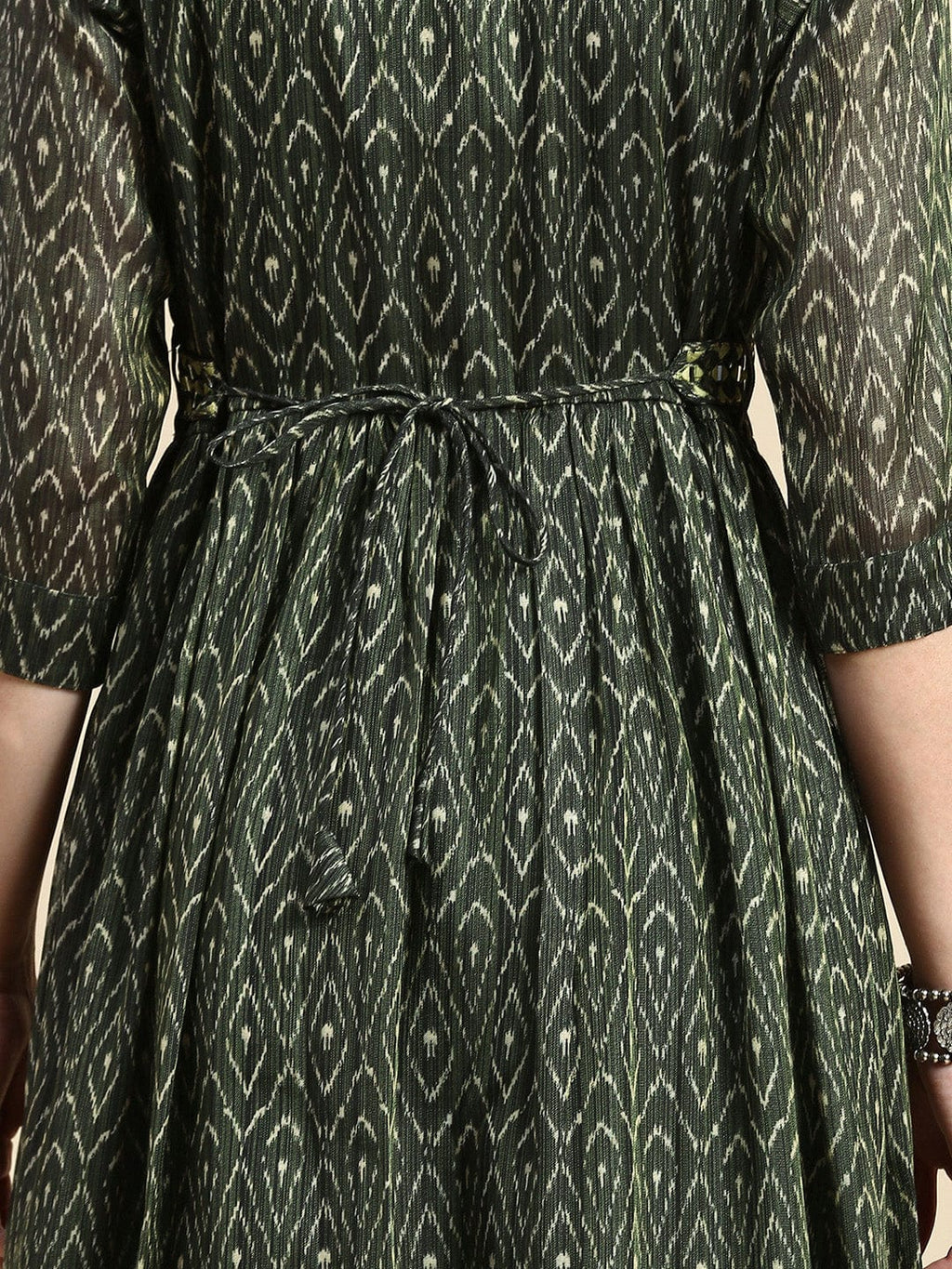 Women's Abstract Green Anarkali Kurta with Belt