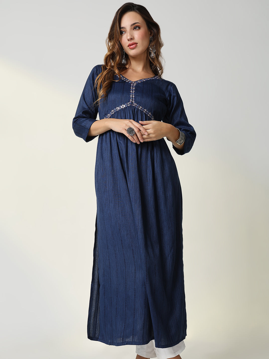 Women's Navy Blue Solid Anarkali Kurta