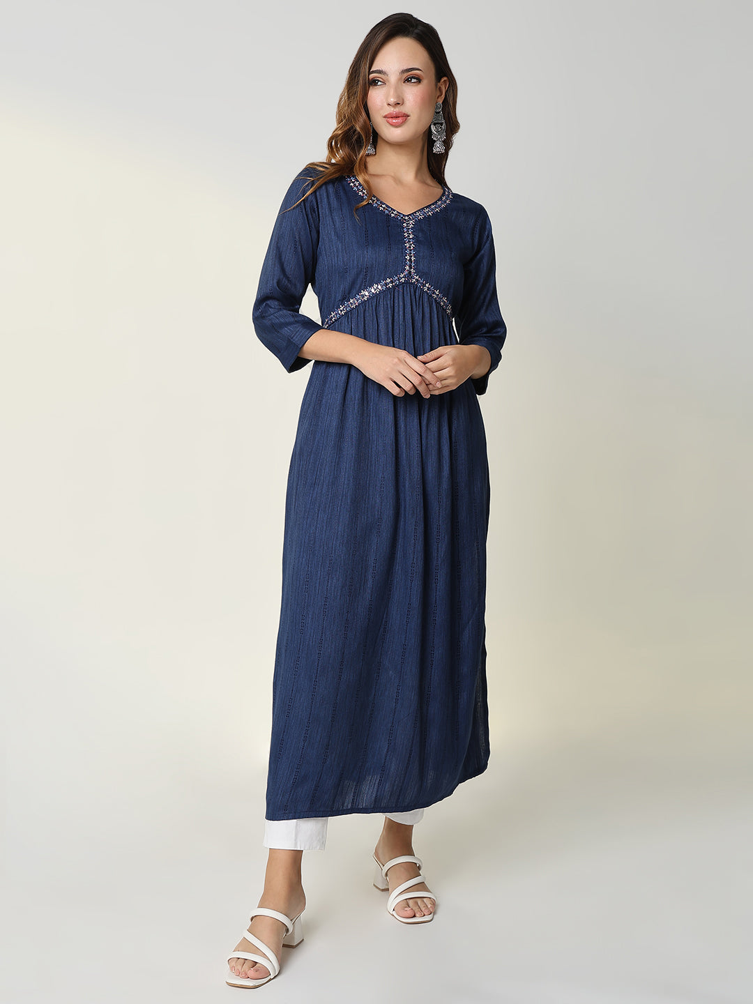 Women's Navy Blue Solid Anarkali Kurta