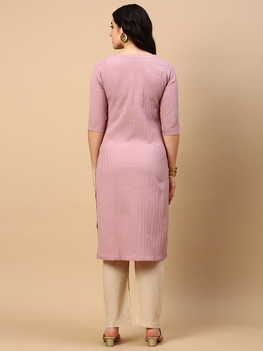 Women's Mauve Solid Straight Kurta