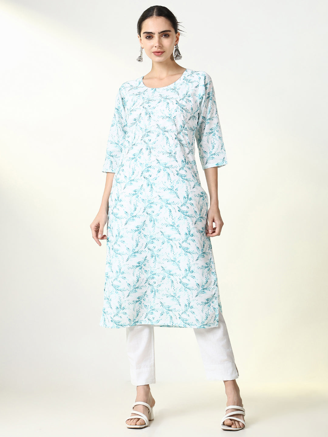 Women's White Floral Straight Kurta