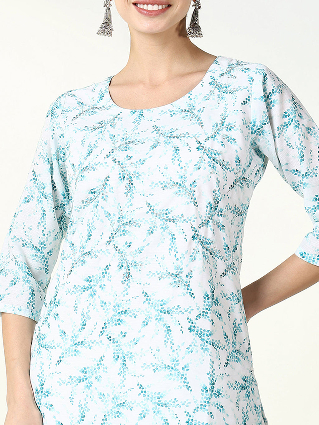 Women's White Floral Straight Kurta