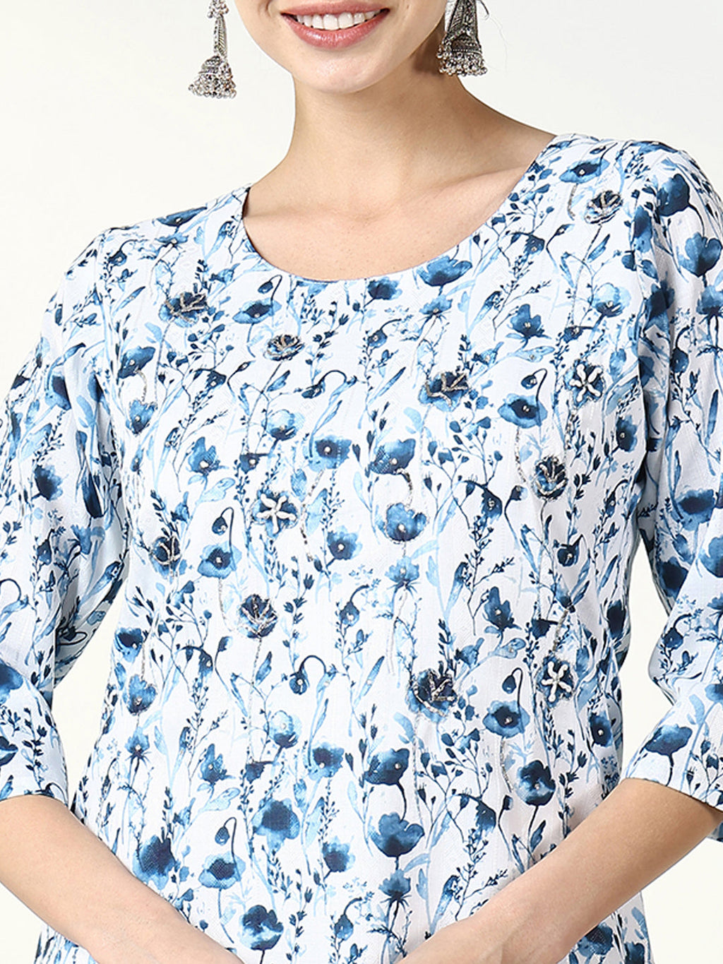 Women's White Floral Straight Kurta