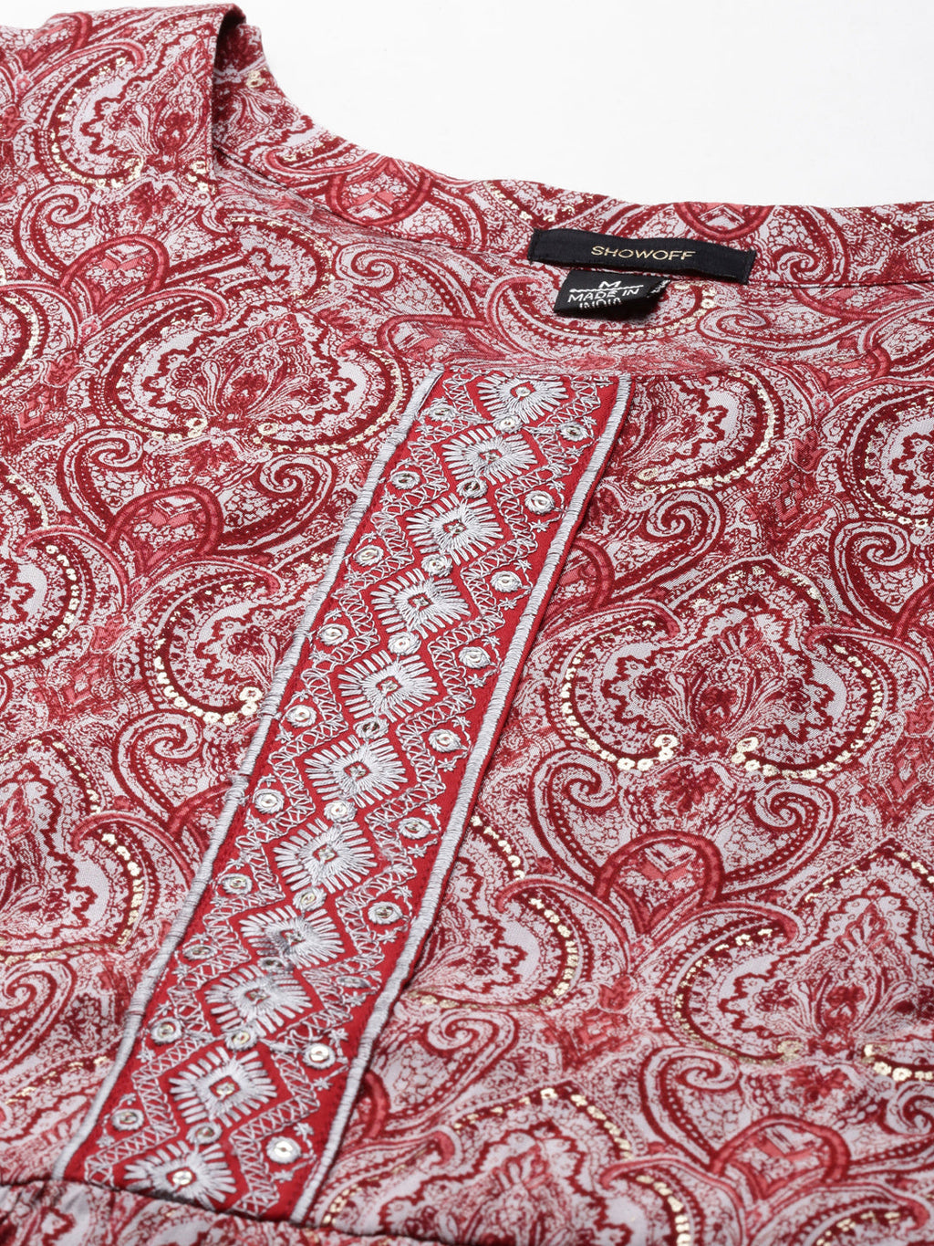 Women's Maroon Ethnic Motifs Printed Thread Work Anarkali Kurta