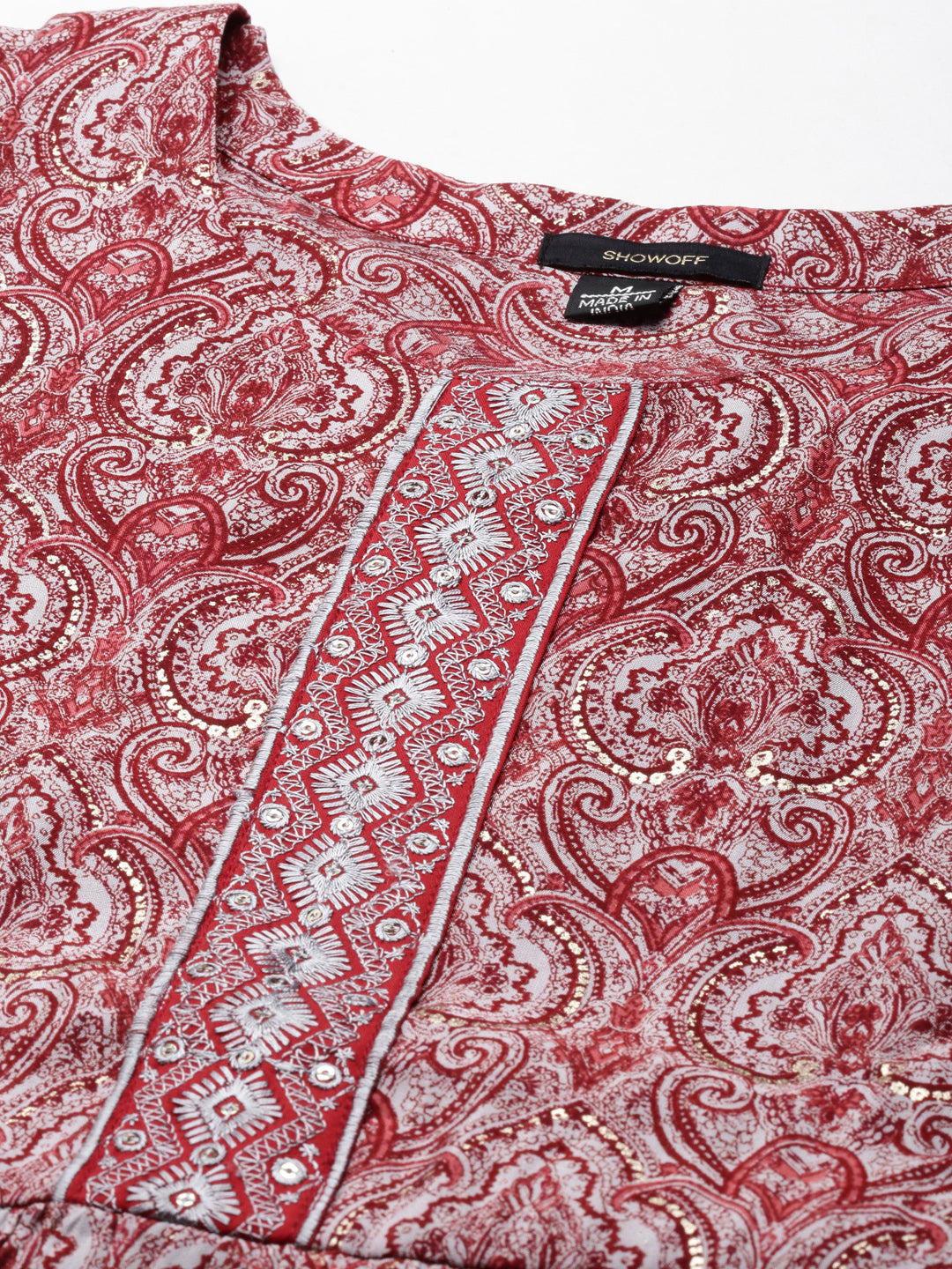 Women's Maroon Ethnic Motifs Printed Thread Work Anarkali Kurta