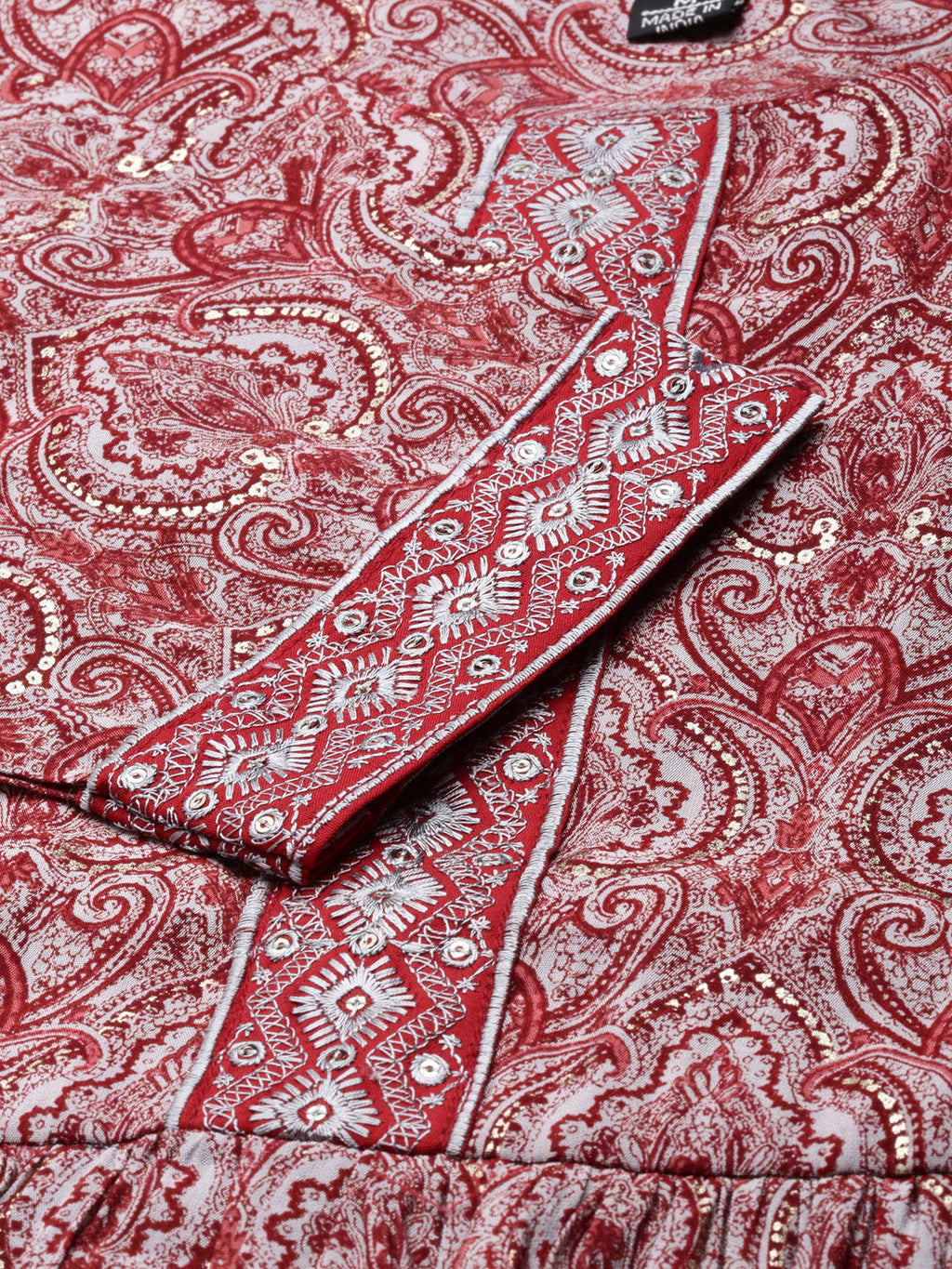 Women's Maroon Ethnic Motifs Printed Thread Work Anarkali Kurta