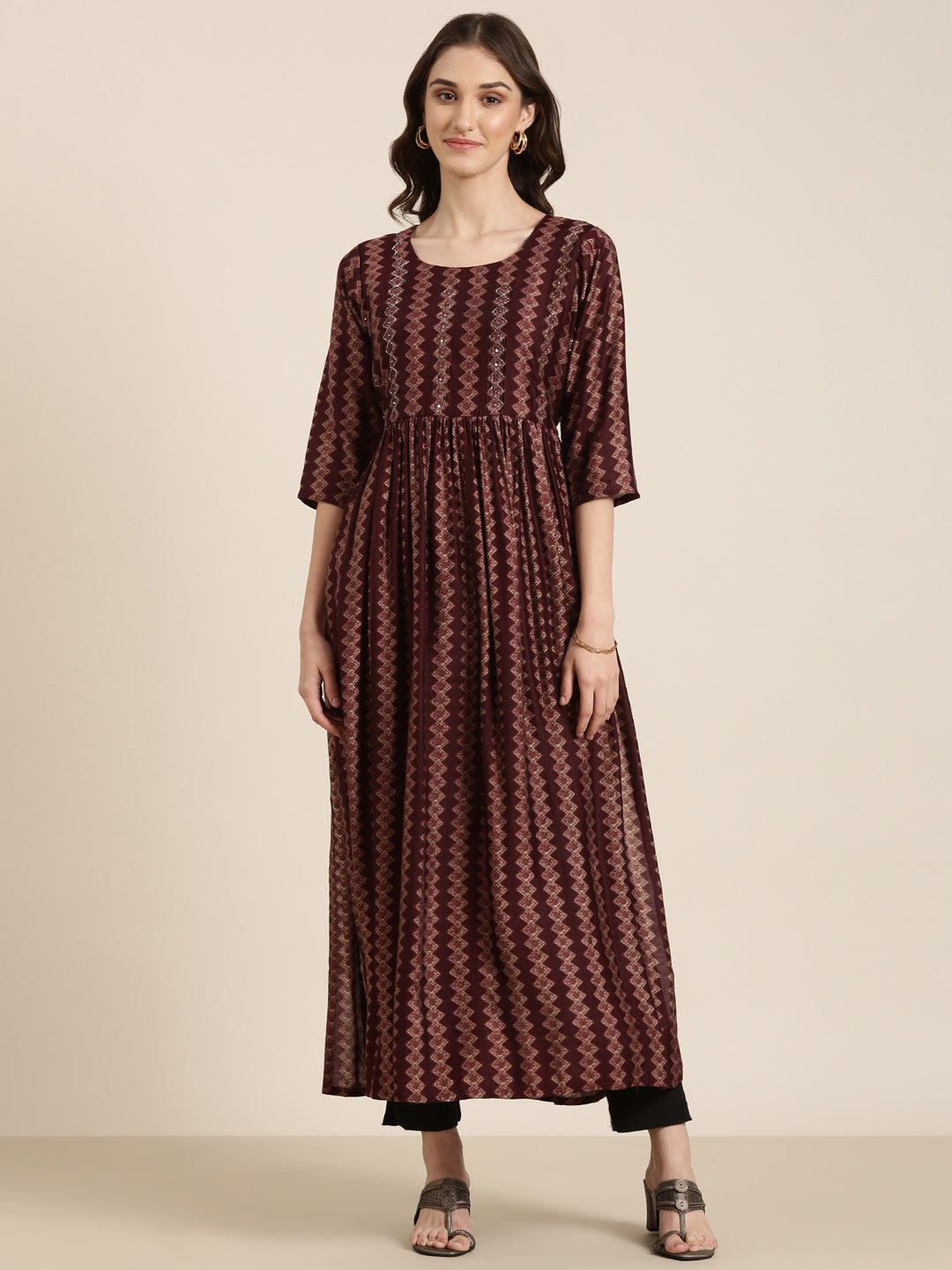 Women's Red Geometric Printed A-Line Kurta