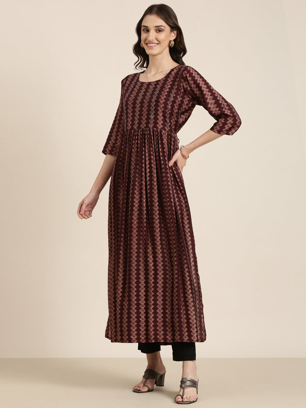 Women's Red Geometric Printed A-Line Kurta