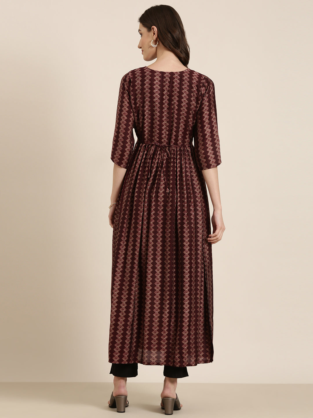 Women's Red Geometric Printed A-Line Kurta